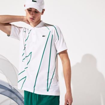 Lacoste SPORT Novak Djokovic Printed Breathable Polo Shirt Pánské - Polo Bílé / Zelene | CZ-p0NZr5